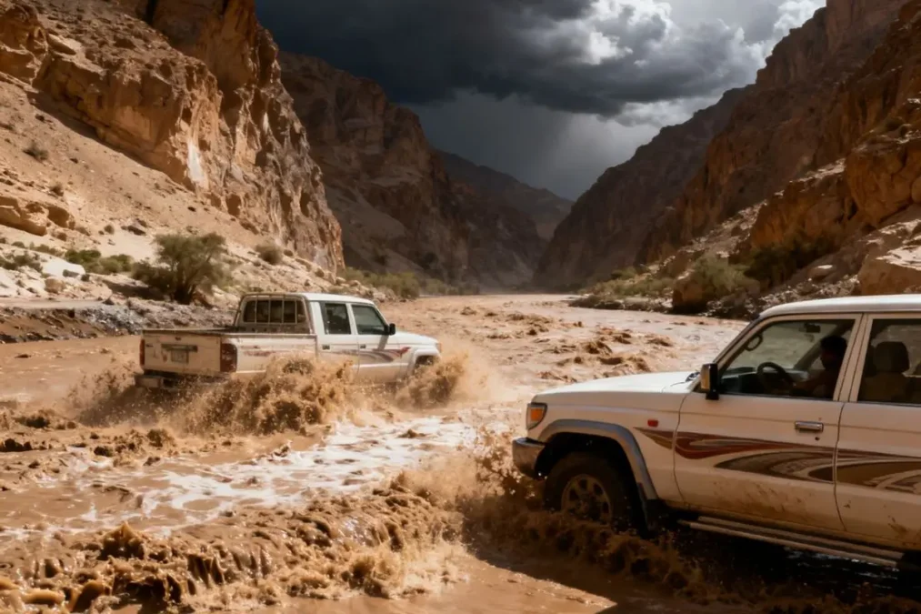 2 Dead After Vehicles Swept Away in Wadi Al Maawil Flood Incident 2 1 18 1