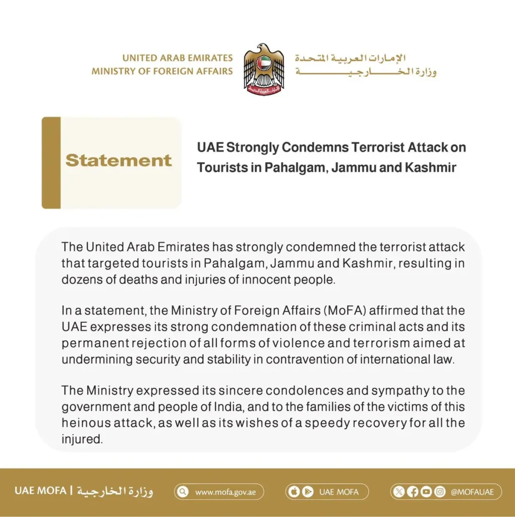 UAE Joins Global Outcry Over Pahalgam Terrorist Attack in Kashmir 10 UAE Joins Global Outcry Over Pahalgam Terrorist Attack in Kashmir