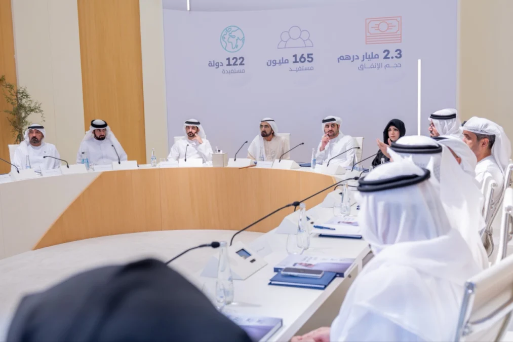 Sheikh mohammed at mbrgi meeting after mbrgi spent dh2 3 billion on global aid funding projects across 122 countries in 2025 times of dubai