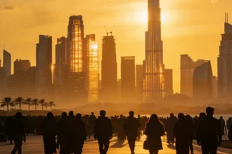 Dubai skyline with growing population times of dubai