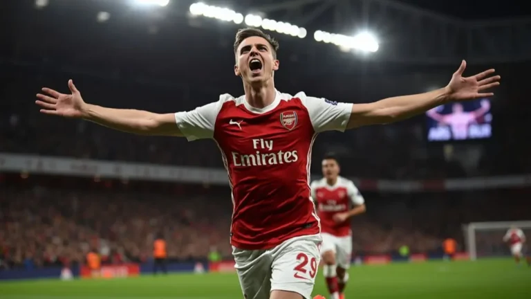 `Arsenal vs Burnley - Kai Havertz number 29 celebrates scoring winning header for Arsenal at Emirates Stadium May 2026`