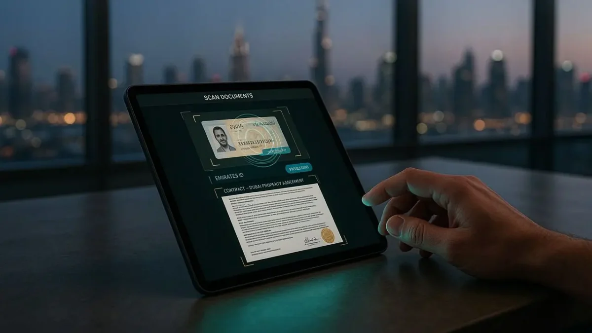 Ai powered dubai property registration platform processing documents on a tablet times of dubai