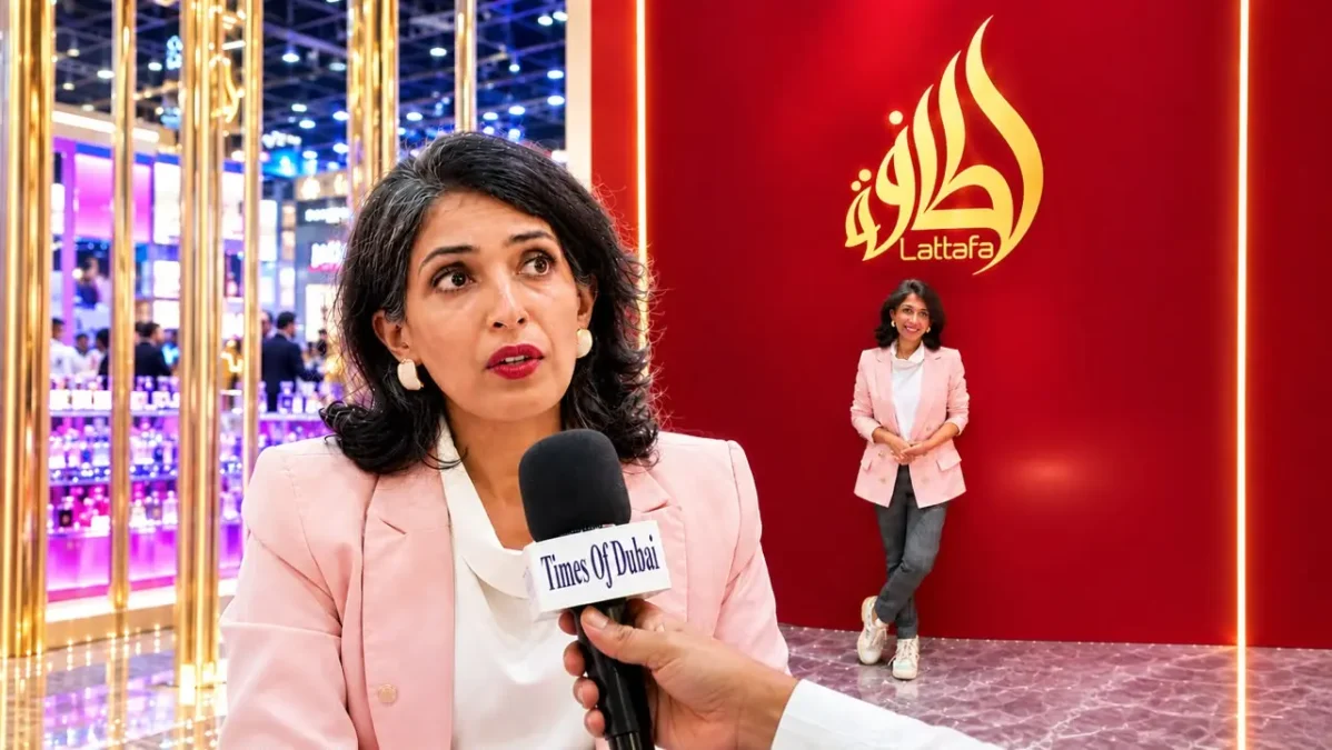 Amber rehman head of global marketing at lattafa perfumes speaking to times of dubai at beautyworld dubai 2026 times of dubai