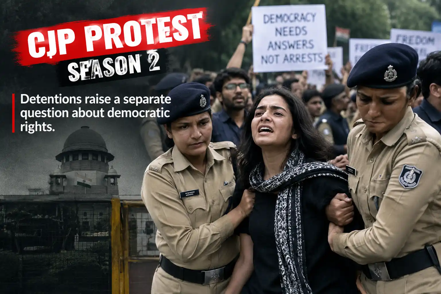 CJP Protest_ Detentions and Democracy - Times of Dubai Ai generated illustration of cjp protests and police detentions in india times of dubai