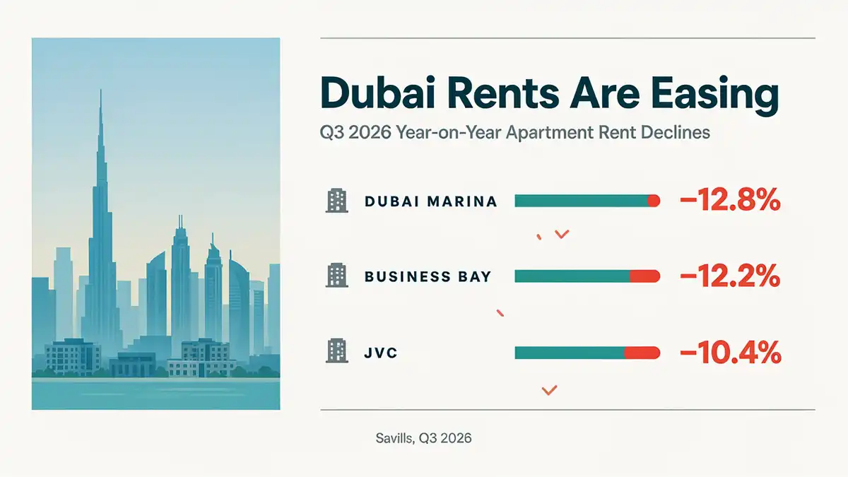 Dubai Land Leasing Bar Chart - Times of Dubai Dubai rental market 2026 apartments business bay jvc rent negotiation renewal season times of dubai