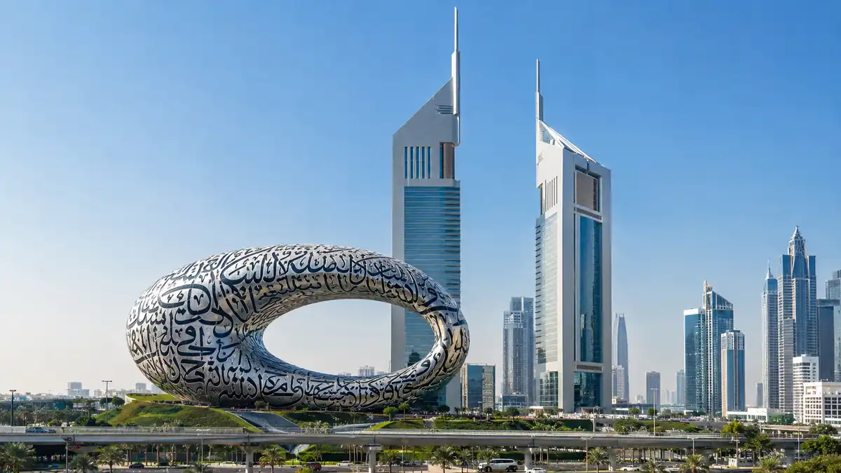 Dubai Skyline with Futuristic Museum and Twin Towers - Times of Dubai Dubai future week 500 professionals to shape dubais future times of dubai