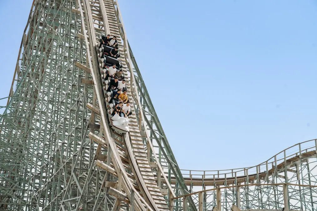 Rides and Adventure - Times of Dubai The dragon roller coaster winding through the medieval themed kingdoms area at legoland dubai Times of dubai