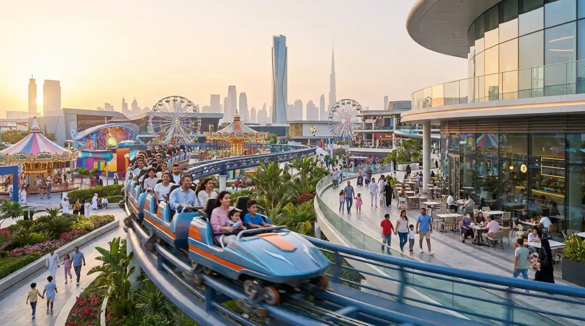 Illustrative ai generated image of a vibrant dubai leisure destination featuring a roller coaster entertainment attractions and landscaped green spaces Times of dubai