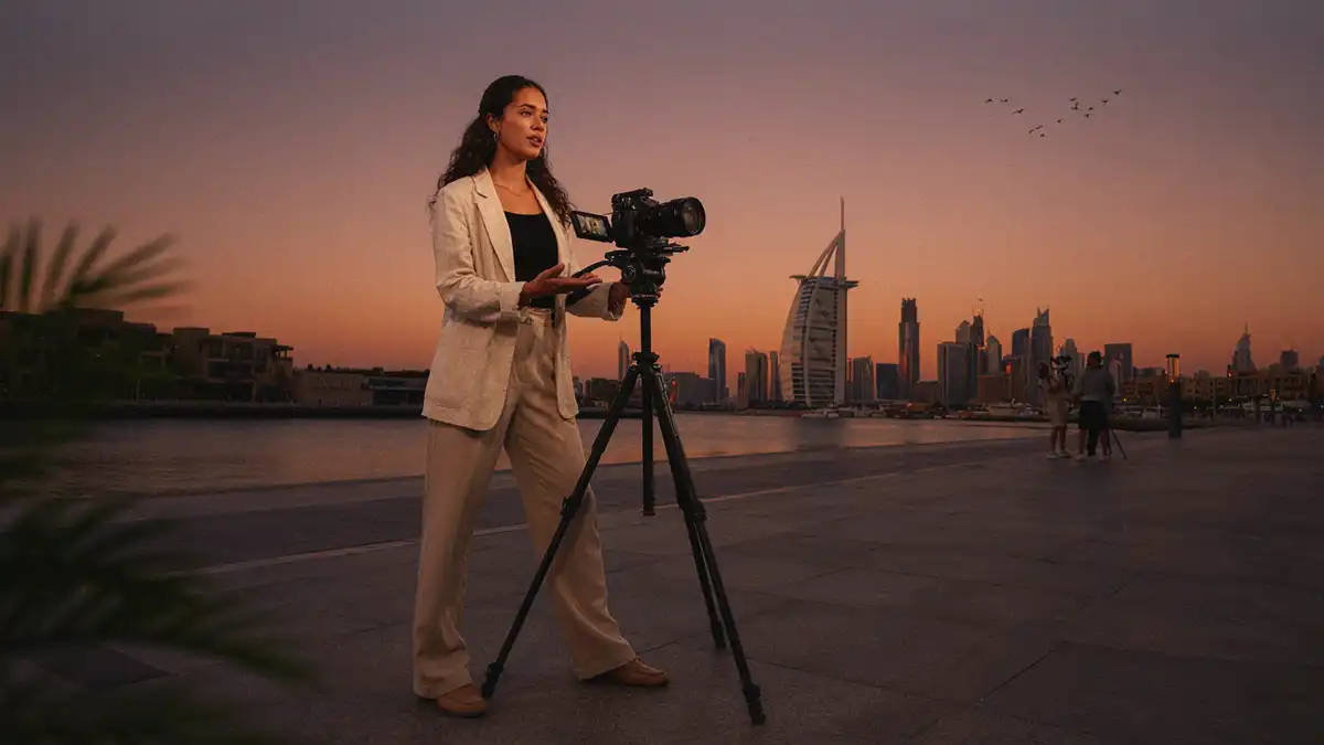 female content creator - Times of Dubai Dubai content creator filming tourism video dubai skyline golden hour 2026 times of dubai