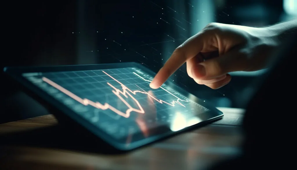 Businessman pointing to chart on digital monitor generated by AI - Times of Dubai Times of dubai