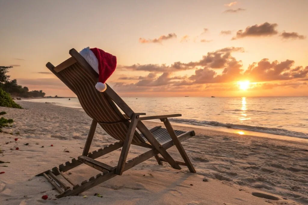 deckchair-with-christmas-santa-hat-ocean-beach-sunset - Times of Dubai Uae public holidays transferable how the new law impacts your long weekends times of dubai
