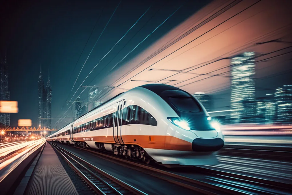High speed train at station and blurred cityscape at night on ba - Times of Dubai Etihad rail launch set for 2026 dubai and abu dhabi in 60 minute route times of dubai