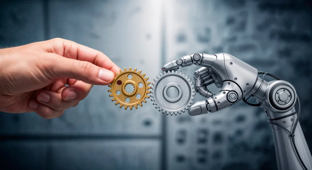 human-hand-passing-gear-robotic-hand - Times of Dubai U S Proposes 100 tariff on chips and semiconductors times of dubai