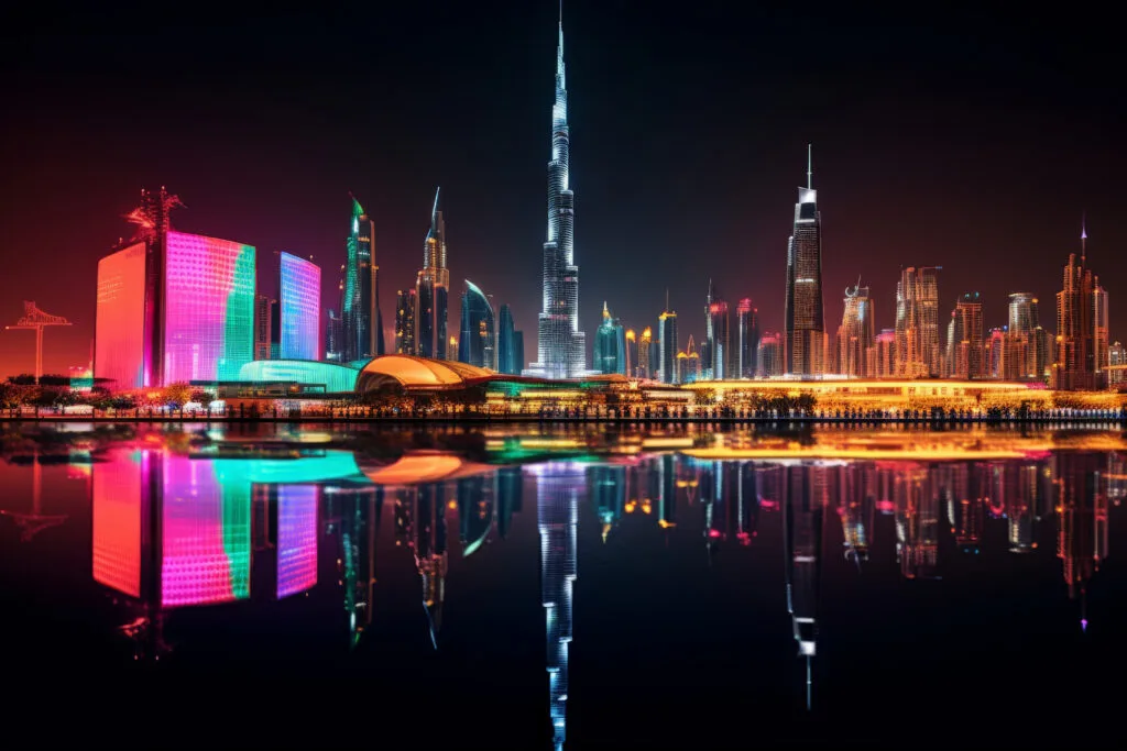 panoramic-view-dubai-city-illuminated-neon-spectrum - Times of Dubai Dubai couples viral story why they chose to buy burj khalifa view apartment for their babys future times of dubai