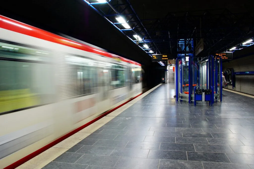 Timelapse of a moving subway train at a late hour - Times of Dubai Dubai metro red line times of dubai