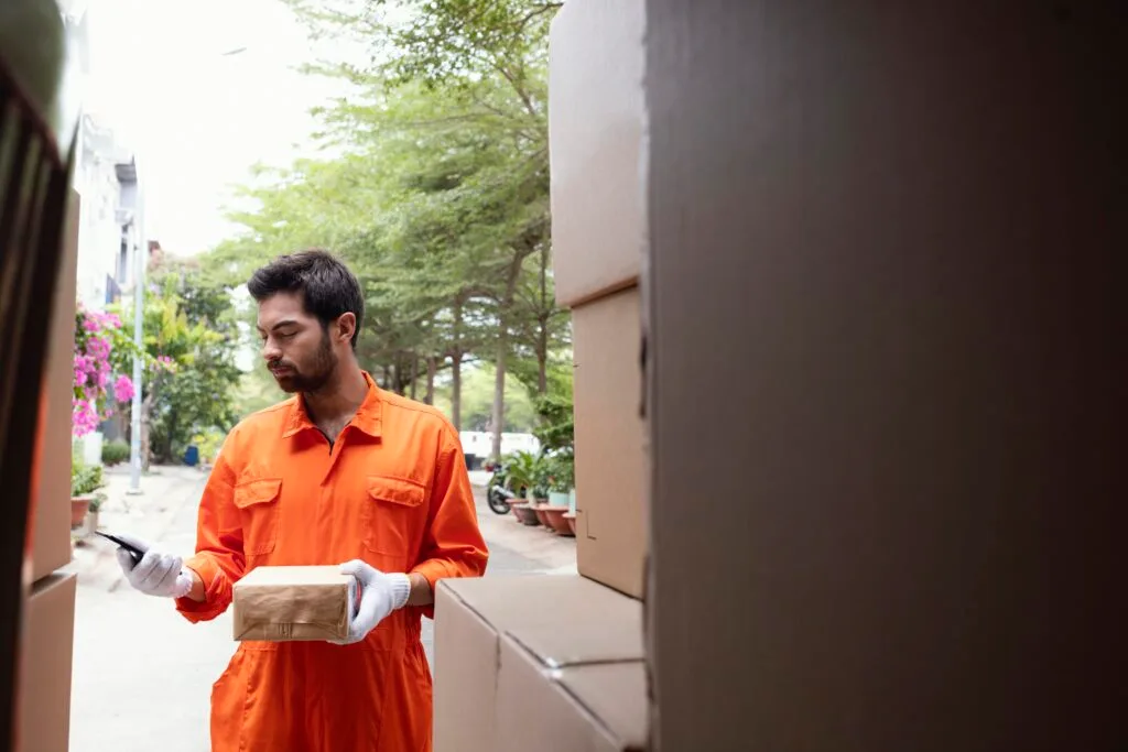young-delivery-man-checking-information-about-parcel - Times of Dubai Amazon on foot delivery service in dubai times of dubai